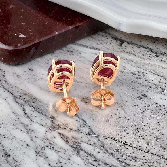 Natural Ruby Stud Earrings 14k White Gold 3.0 TCW Certified $1,390 311042 - Picture 10 of 11